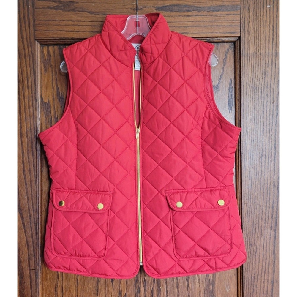 ST JOHNS BAY Quilted Vest Puffy Vest Women Large Red Gold Hardware Classic Chic